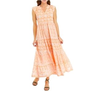 Wonderly Floral Boho Printed Orange & White Tiered Maxi Dress. Est Medium